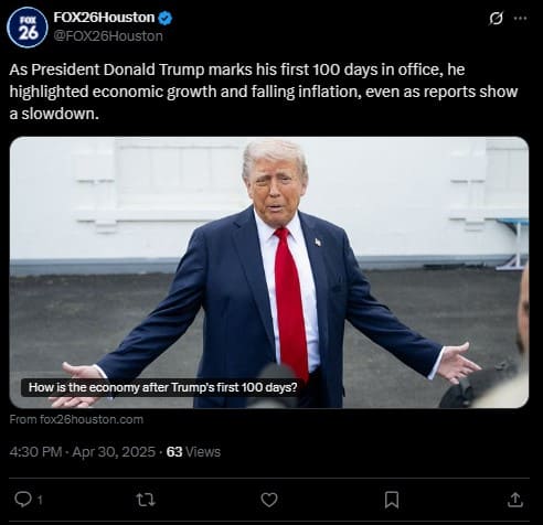As President Donald Trump marks his first 100 days in office he highlighted economic growth and falling inflation, even as reports show a slowdown