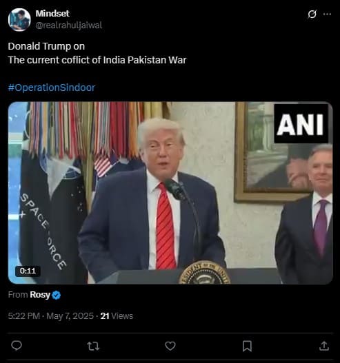 Donald Trump on the current coflict of India Pakistan War