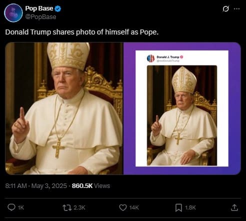 Donald Trump shares photo of himself as Pope.
