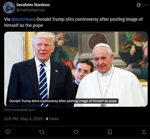 Donald Trump stirs controversy after posting image of himself as the pope