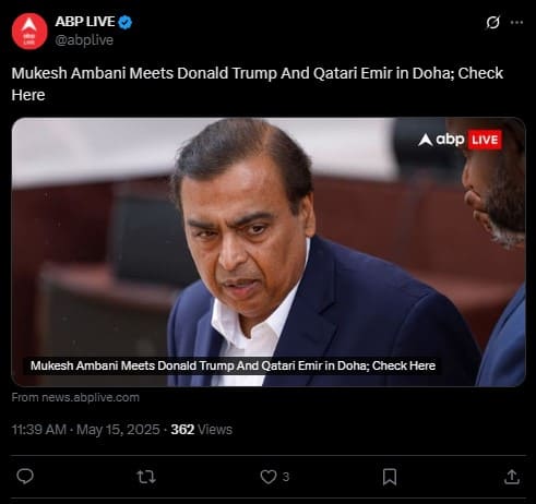 Mukesh Ambani Meets Donald Trump And Qatari Emir in Doha