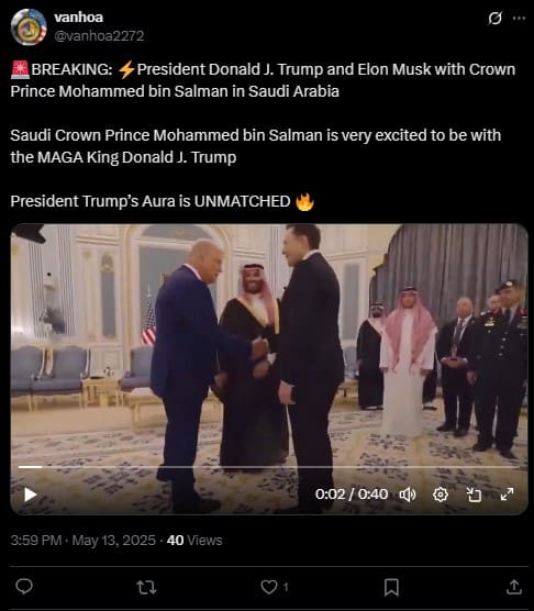 President Donald J. Trump and Elon Musk with Crown Prince Mohammed bin Salman in Saudi Arabia
