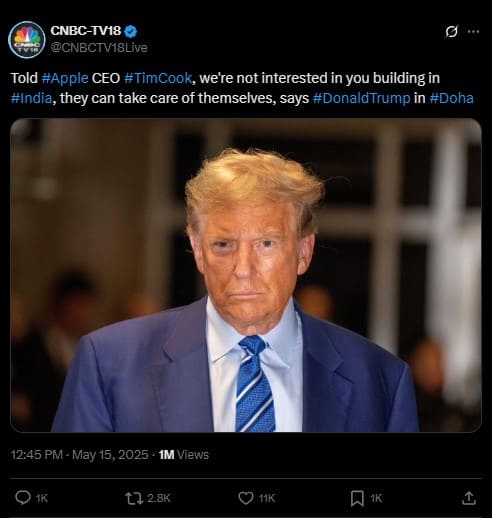 Trump to Tim Cook You're My Friend, But I Don't Want You Building in India