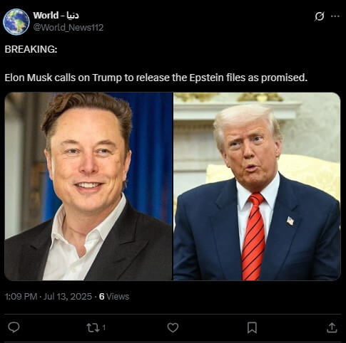 Elon Musk Calls on Trump to Reveal Epstein Connections